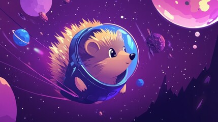 Adorable hedgehog soars through space in a tiny spaceship!