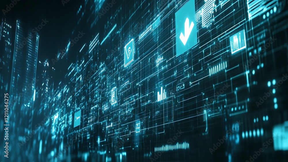Poster abstract digital data stream visualization showing network activity
