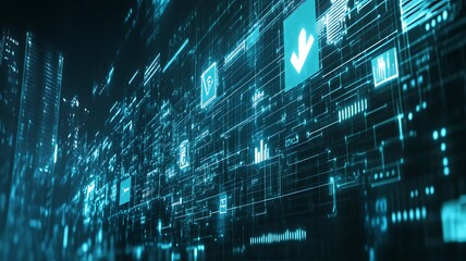 Abstract Digital Data Stream Visualization Showing Network Activity
