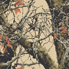 Mossy Branches Hunting Camouflage Seamless Pattern Texture