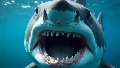 Naklejka premium Great White Shark Underwater Closeup Jaws Ocean Wildlife