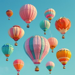 Obraz premium Colorful hot air balloons soar in the blue sky festival outdoor scenic aerial view joyful experience