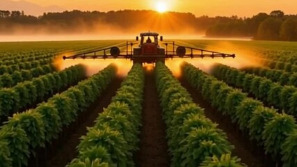 Water spaying over the crop field
