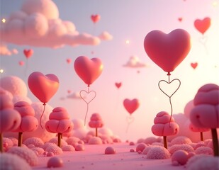 heart balloons in the air pink