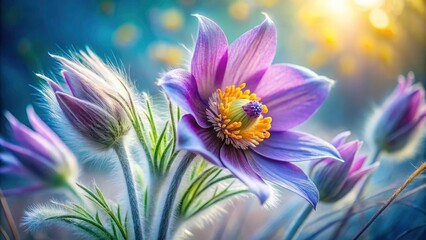 Obraz premium Long Exposure Pasqueflower Photography, Pulsatilla vulgaris, Wildflower, Spring Bloom, Purple Flower, Macro Photography, Nature Photography, Floral Photography
