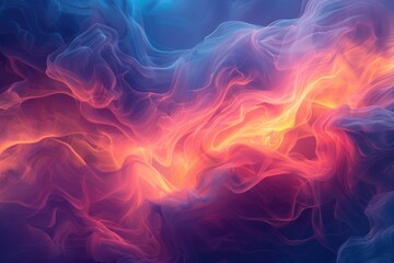 Fototapeta premium Abstract art showcasing vibrant, flowing colors of blue, pink, and orange, creating a dreamy, ethereal effect.