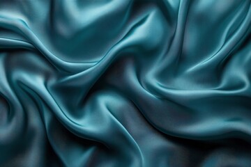 Fototapeta premium Draped teal silk fabric with soft folds and luxurious texture. Perfect for fashion, beauty, or luxury product websites.