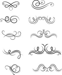 Swirl ornament stroke. Ornamental curls, swirls divider and filigree ornaments vector illustration set