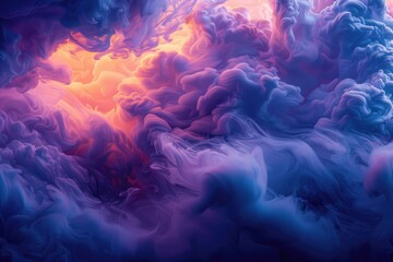 Obraz premium Abstract swirling clouds of purple, blue, and orange ink create a vibrant, ethereal visual.