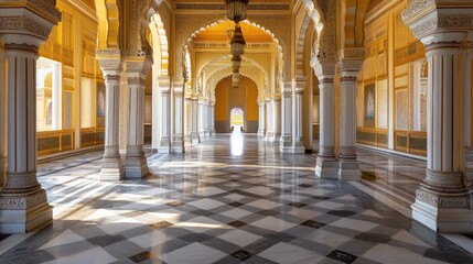 Fototapeta premium Majestic Palace Corridor: A Glimpse into Architectural Grandeur