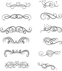 Page Divider And Design Elements. Set of Various Simple Black Divider Design, Assorted Divider Collection Template Vector. Collection of floral dividers elements mega decoration for Calligraphy.