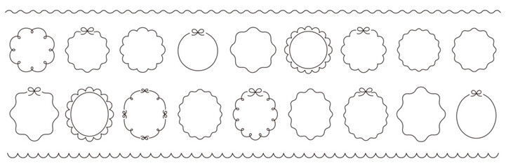 シンプルな飾りフレームのベクターイラストセット。リボン、手書き風、見出し、線、飾り枠	