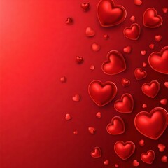 Red hearts scattered on a red background, Generative AI