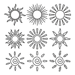 Summer Sun Outline Vector Illustration