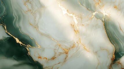 Naklejka premium luxurious abstract swirling marble texture in deep emerald and ivory, with delicate gold veining and metallic accents catching the light, ultra-detailed, 8k resolution