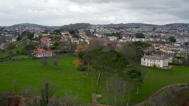 Roundham Head and Goodrington Promenade from a drone, Paignton, Devon, England