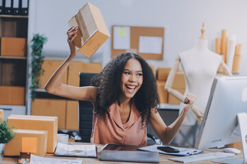 Portrait of Starting small businesses SME owners female entrepreneurs working on receipt box and...