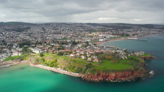 Roundham Head and Goodrington Promenade from a drone, Paignton, Devon, England