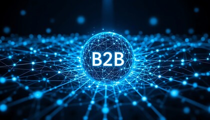 Abstract Futuristic B2B Networking Technology Concept with Glowing Sphere and Connected Nodes