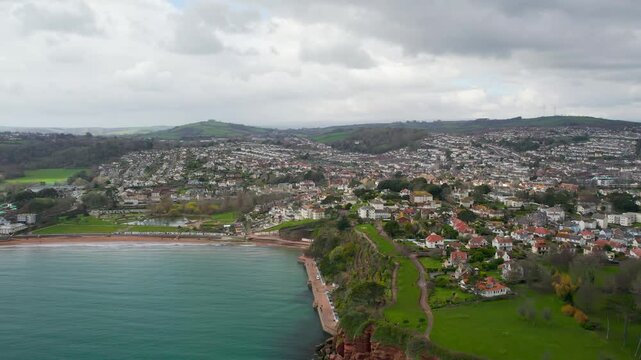Roundham Head and Goodrington Promenade from a drone, Paignton, Devon, England