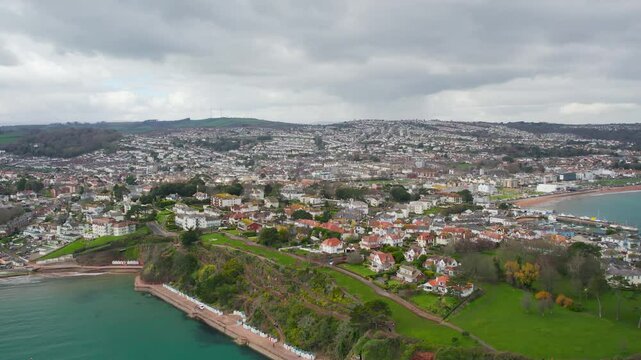 Roundham Head and Goodrington Promenade from a drone, Paignton, Devon, England
