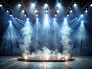 White smoke swirls around a lone, powerful spotlight, creating an abstract background perfect for...