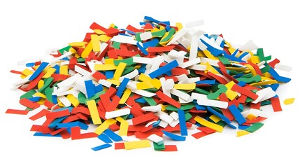 Colorful Paper Shreds in a Pile Isolated on White