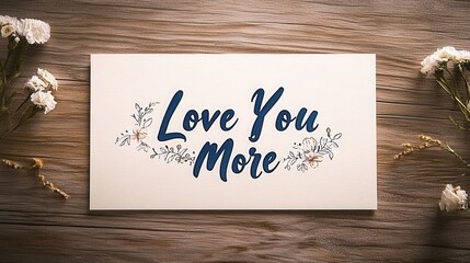 Elegant Calligraphy of Love You More on Natural Wooden Background