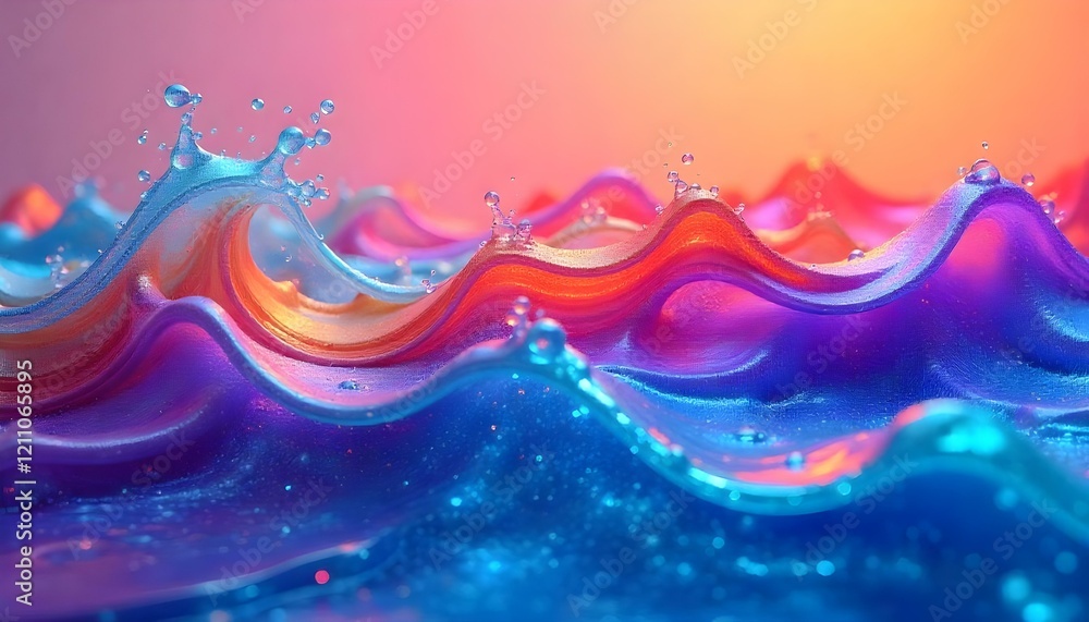 Poster abstract background with iridescent rainbow waves of liquid. colorful and vibrant design, fluid art 
