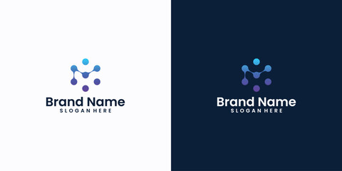 letter M with hexagon and dot concept logo for lab or technology company