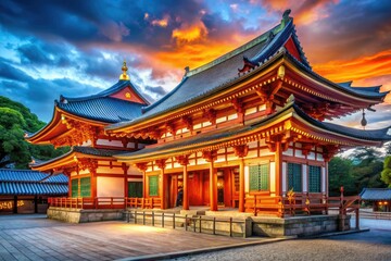 Yasaka Shrine's majestic hall, Kyoto: A rule-of-thirds masterpiece of architectural photography.