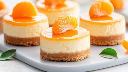 Mini Mandarin Orange Cheesecakes Baked with Delightful Citrus Flavor