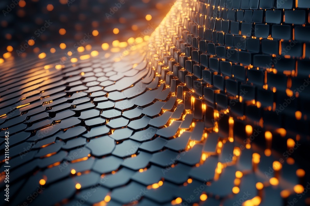 Aufkleber intricate patterns of glowing hexagons create a dynamic digital landscape in a modern abstract desig