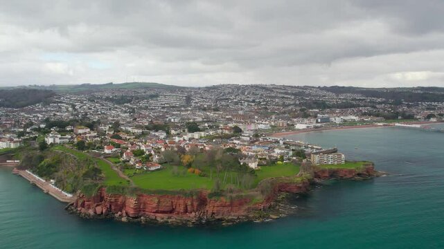Roundham Head and Goodrington Promenade from a drone, Paignton, Devon, England