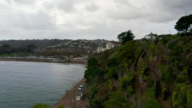 Roundham Head and Goodrington Promenade from a drone, Paignton, Devon, England