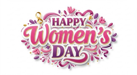 Happy Women s Day Festive Floral Typography Design Pink Purple Gold