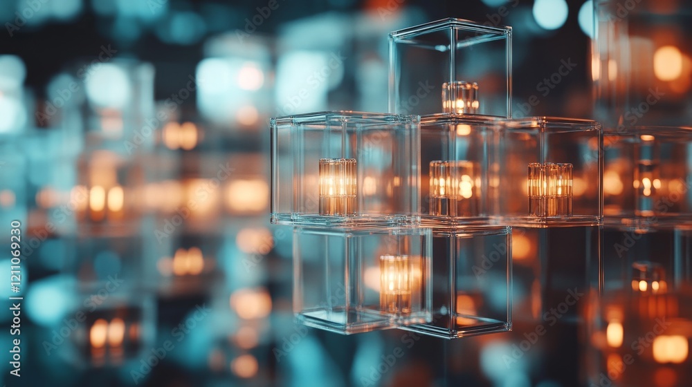 Aufkleber captivating light reflections in transparent cubes create an enchanting atmosphere at a modern art e