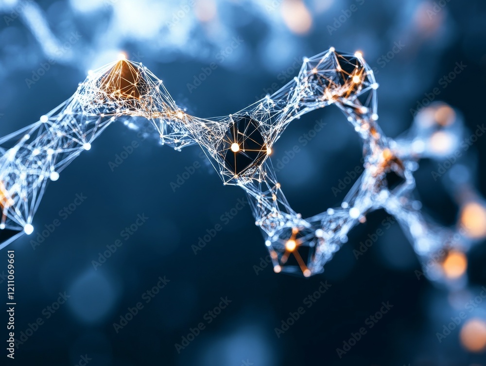 Poster exploration of a complex molecular structure with interconnected nodes in a scientific context