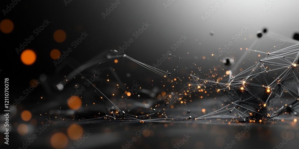 Poster abstract digital art featuring dynamic lines and particles on a dark background with bright accents