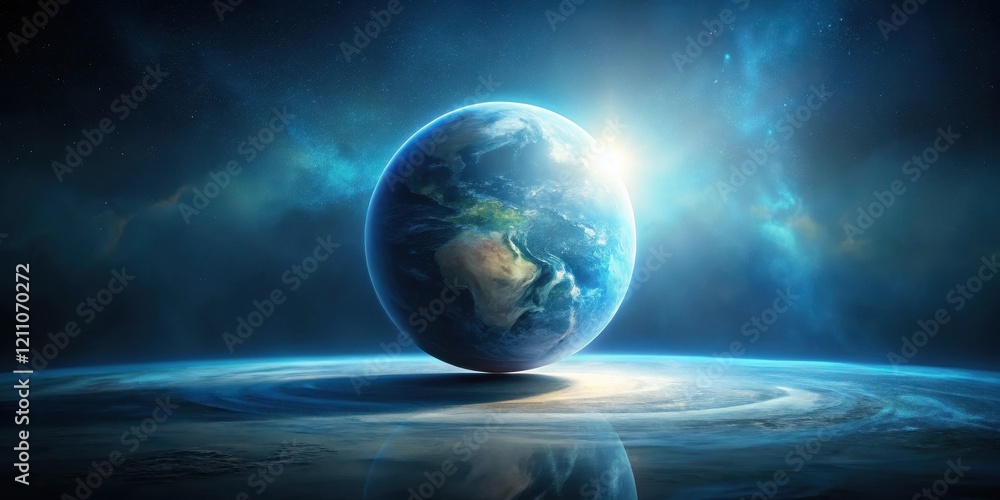 Wall mural a celestial orb earthlike planet suspended above a glowing nebula in the vast expanse of space