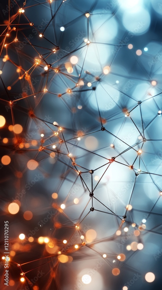 Poster abstract representation of interconnected nodes and shimmering lights in a dim environment