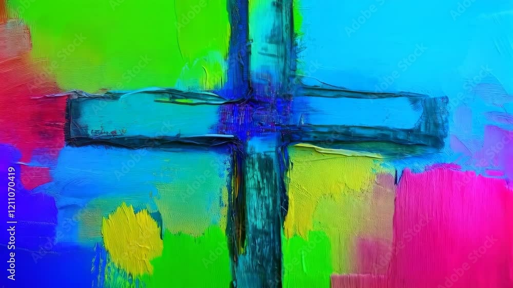 Poster vivid color transition of abstract artistic cross on textured canvas