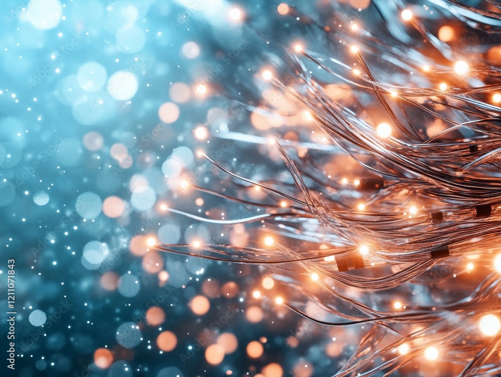 Poster illuminated strands glimmer in a dreamy blue atmosphere with shimmering lights and soft bokeh effect