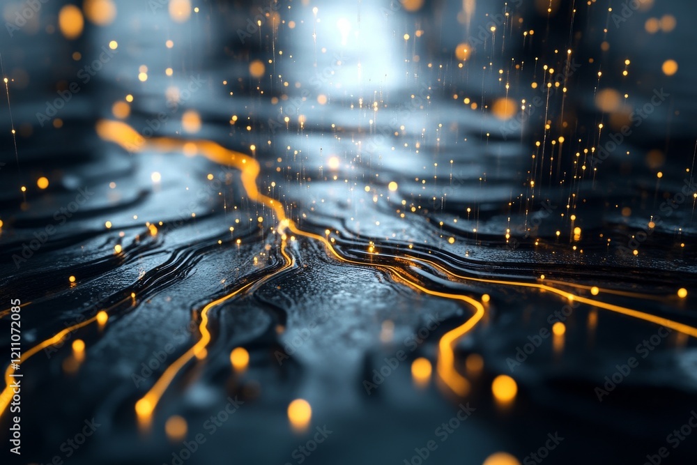 Poster dark surface with luminous orange lines creating a mesmerizing, abstract pattern of light and textur