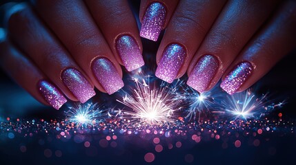 Festive Glitter Nail Art with Sparkling Fireworks