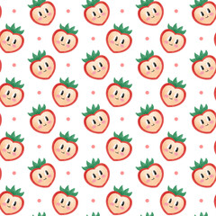 Cute peachy strawberry valentine pattern with seamless watercolor design featuring smiling fruits
