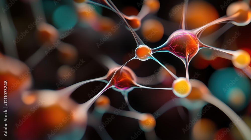 Aufkleber Abstract Representation of Colorful Neurons and Synapses Illustrating Complex Brain Networks, Scientific Visualization of Connections, Colors, and Structures in Neural Communication