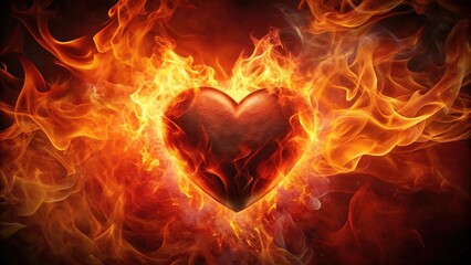 Fiery Heart Embracing Intense Passion, a Symbol of Unwavering Devotion and Burning Love