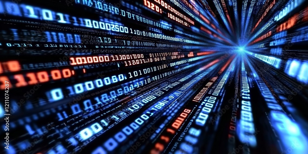 Poster futuristic visualization of big data transmission dynamics.