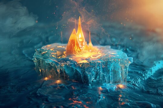 Creative conceptual illustration of a melting glacier with vibrant colors